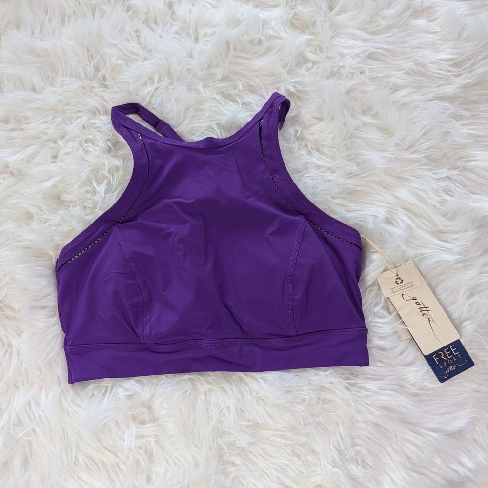 NWT Free Sport by Gottex Violet Purple High Neck Racerback Bikini Top UPF 50+ 14